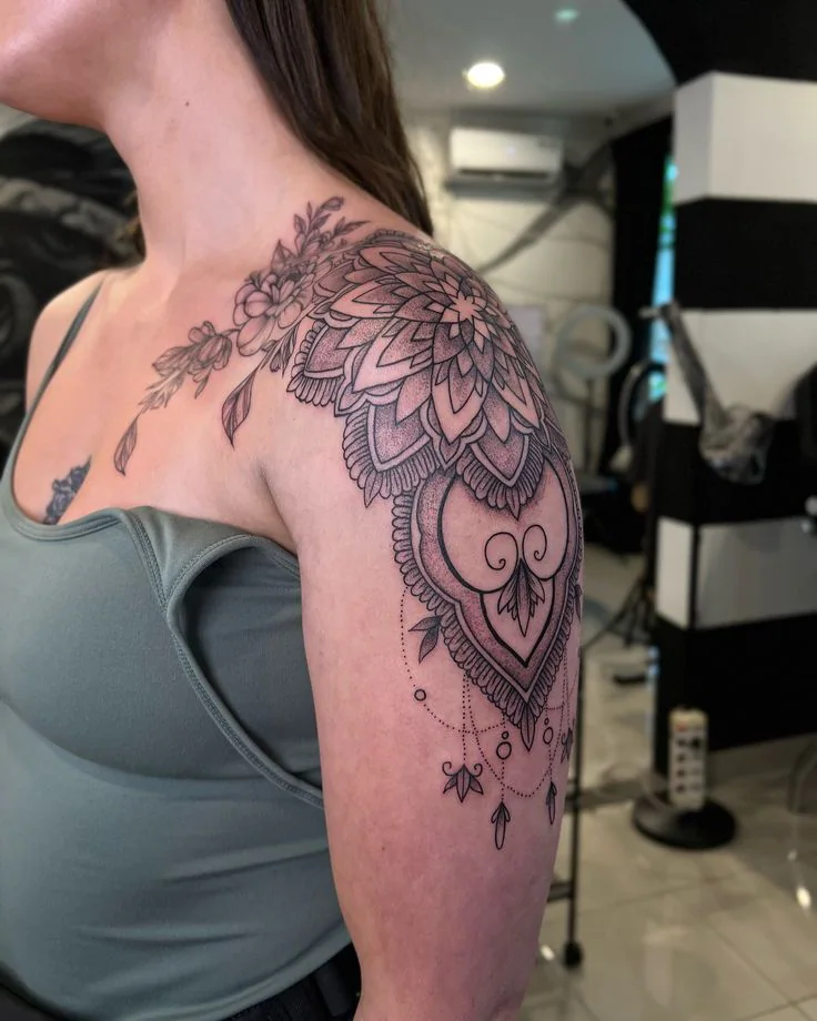 Dot‑work/shading tattoo at Downunder Tattoo Bali